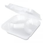 Snap-It Vented Foam Hinged Container, 3-Comp, White, 8 1/4x8x3, 100/BG, 2 BG/CT