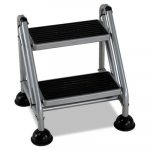 Rolling Commercial Step Stool, 2-Step, 19.7 Spread, Platinum/Black