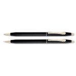 Classic Century Ballpoint Pen & Pencil Set, Black/23 Kt. Gold Accents