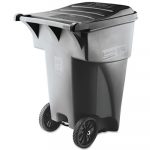 Brute Rollout Heavy-Duty Waste Container, Square, Polyethylene, 95gal, Gray