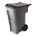 Brute Rollout Heavy-Duty Waste Container, Square, Polyethylene, 65gal, Gray