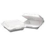 Foam Hinged Carryout Container, 1-Compartment, 9-1/4x9-1/4x3, White, 100/Bag