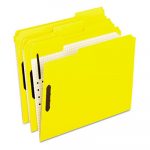 Colored Folders with Two Embossed Fasteners, 1/3-Cut Tabs, Letter Size, Yellow, 50/Box