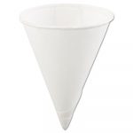 Rolled Rim Paper Cone Cups, 4oz, White, 200/Bag, 25 Bags/Carton