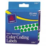 Handwrite-Only Self-Adhesive Removable Round Color-Coding Labels in Dispensers, 0.25" dia., Green, 450/Roll