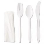 Wrapped Cutlery Kit, Fork/Knife/Spoon/Napkin, White, 250/Carton