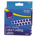 Handwrite-Only Self-Adhesive Removable Round Color-Coding Labels in Dispensers, 0.25" dia., Dark Blue, 450/Roll
