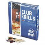 Club Cellophane-Frill Wood Picks, 4", Assorted, 10000/Carton