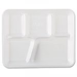 Foam School Trays, 5-Comp, 10 2/5 x 8 2/5 x 1 1/4, White, 500/Carton