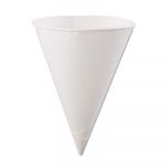 Rolled Rim, Poly Bagged  Paper Cone Cups, 6oz, White, 200/Bag, 25 Bags/Carton