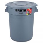 Brute Container with Lid, Round, Plastic, 32gal, Gray