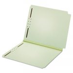 Dual Tab Pressboard Folder with Two Fasteners, Straight Tab, Letter Size, Light Green, 25/Box