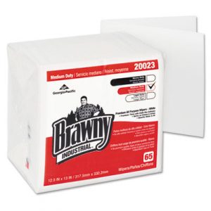 Brawny Industrial Medium Duty DRC Wipers, Quarterfold, 12 1/2 x 13, White, 65/PK