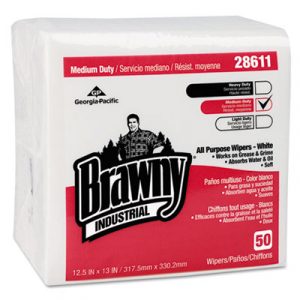 Brawny Industrial Airlaid Medium Duty Folded Wipers, 1/4-Fold, 12-1/2x13, 50/Pk