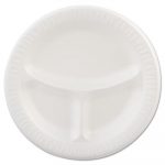 Laminated Foam Plates, 9" dia, White, Round, 3 Compartments, 125/Pk, 4 Pks/Ct