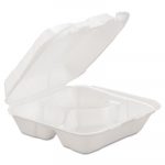 Foam Hinged Carryout Container, 3-Comp, White, 8 X 8 1/4 X 3, 200/Carton
