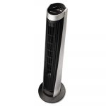 Remote Control Tower Fan, Five Speeds, Black/Silver