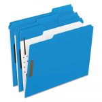 Colored Folders with Two Embossed Fasteners, 1/3-Cut Tabs, Letter Size, Blue, 50/Box