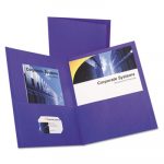 Twin-Pocket Folder, Embossed Leather Grain Paper, Purple, 25/Box