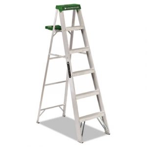 Aluminum Step Ladder, 8 ft Working Height, 225 lbs Capacity, 5 Step, Aluminum/Green