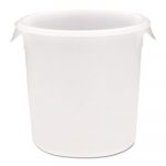 Round Storage Containers, White, 8 qt, 10 5/8"d x 10"dia, Polypropylene