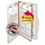 Pressboard Classification Folders w/ SafeSHIELD Coated Fasteners, 2/5 Cut, 1 Divider, Legal Size, Gray-Green, 10/Box