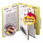 Six-Section Pressboard Top Tab Classification Folders w/ SafeSHIELD Fasteners, 2 Dividers, Letter Size, Yellow, 10/Box