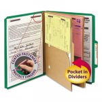 6-Section Pressboard Top Tab Pocket-Style Classification Folders w/ SafeSHIELD Fasteners, 2 Dividers, Letter, Green, 10/BX