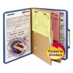 6-Section Pressboard Top Tab Pocket-Style Classification Folders w/ SafeSHIELD Fasteners, 2 Dividers, Letter, Blue, 10/BX