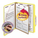 Four-Section Pressboard Top Tab Classification Folders w/ SafeSHIELD Fasteners, 1 Divider, Letter Size, Yellow, 10/Box
