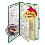 Six-Section Pressboard Top Tab Classification Folders w/ SafeSHIELD Fasteners, 2 Dividers, Legal Size, Green, 10/Box