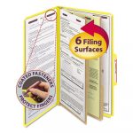 Six-Section Pressboard Top Tab Classification Folders w/ SafeSHIELD Fasteners, 2 Dividers, Legal Size, Yellow, 10/Box