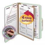 Pressboard Classification Folders w/ SafeSHIELD Coated Fasteners, 2/5 Cut, 1 Divider, Letter Size, Gray-Green, 10/Box