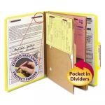 6-Section Pressboard Top Tab Pocket-Style Classification Folders w/ SafeSHIELD Fasteners, 2 Dividers, Letter, Yellow, 10/BX