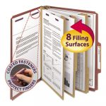 Pressboard Classification Folders w/ SafeSHIELD Coated Fasteners, 2/5 Cut, 3 Dividers, Letter Size, Red, 10/Box