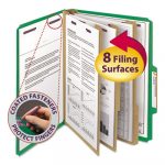 Eight-Section Pressboard Top Tab Classification Folders w/ SafeSHIELD Fasteners, 3 Dividers, Letter Size, Green, 10/Box