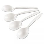 Medium-Weight Cutlery, Soup Spoon, White, 6 1/4", Plastic, Wrapped, 1000 Carton