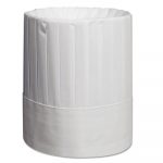 Pleated Chef's Hats, Paper, White, Adjustable, 9 in Tall, 24/Carton