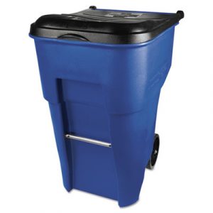 Brute Rollout Container, Square, Plastic, 95 gal, Blue