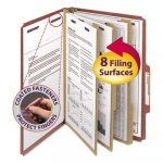 Pressboard Classification Folders w/ SafeSHIELD Coated Fasteners, 2/5 Cut, 3 Dividers, Legal Size, Red, 10/Box