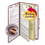 Pressboard Classification Folders w/ SafeSHIELD Coated Fasteners, 2/5 Cut, 2 Dividers, Legal Size, Red, 10/Box