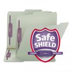Recycled Pressboard Folders w/Two SafeSHIELD Fasteners, 2/5-Cut Tab, Right of Center, 1" Exp, Letter Size, Gray-Green, 25/Box