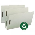 100% Recycled Pressboard Fastener Folders, Legal Size, Gray-Green, 25/Box