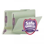 Recycled Pressboard Folders w/Two SafeSHIELD Fasteners, 2/5-Cut Tabs, Right of Center, 2" Exp, Legal Size, Gray-Green, 25/Box