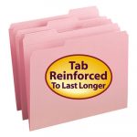 Reinforced Top Tab Colored File Folders, 1/3-Cut Tabs, Letter Size, Pink, 100/Box
