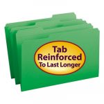 Reinforced Top Tab Colored File Folders, 1/3-Cut Tabs, Legal Size, Green, 100/Box