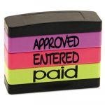 Stack Stamp, APPROVED, ENTERED, PAID, 1 13/16 x 5/8, Assorted Fluorescent Ink