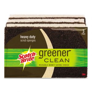 Greener Clean Heavy-Duty Scrub Sponge, 2 7/10 x .75 x 4 3/5, Brown, 3/Pack