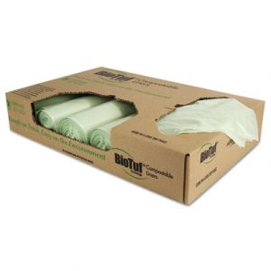 Biotuf Compostable Can Liners, 32 gal, 1 mil, 34" x 48", Green, 100/Carton