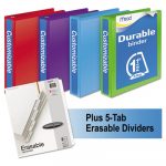 Durable D-Ring View Binder Plus Pack, 3 Rings, 1.5" Capacity, 11 x 8.5, Assorted, 4/Carton